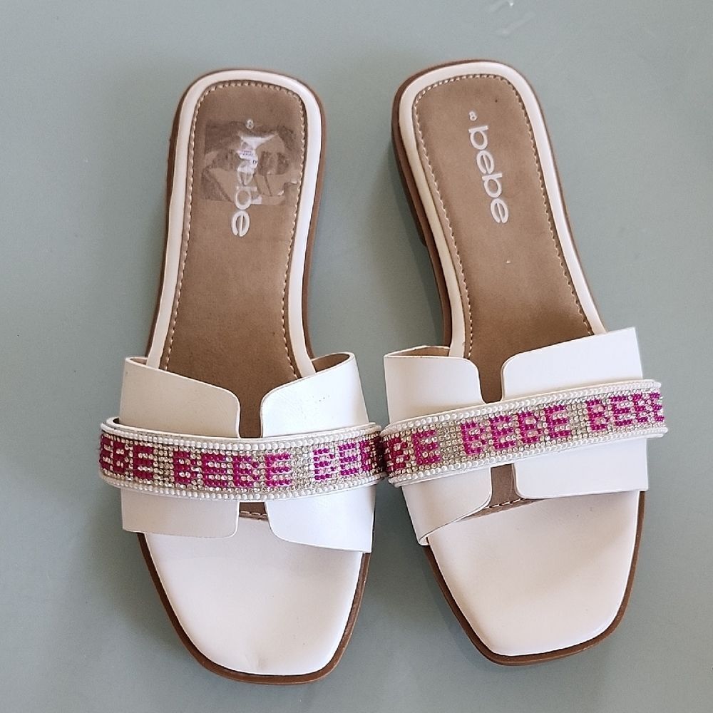 Bebe Rhinestone Slide Sandals Size 8 - Picture 2 of 5